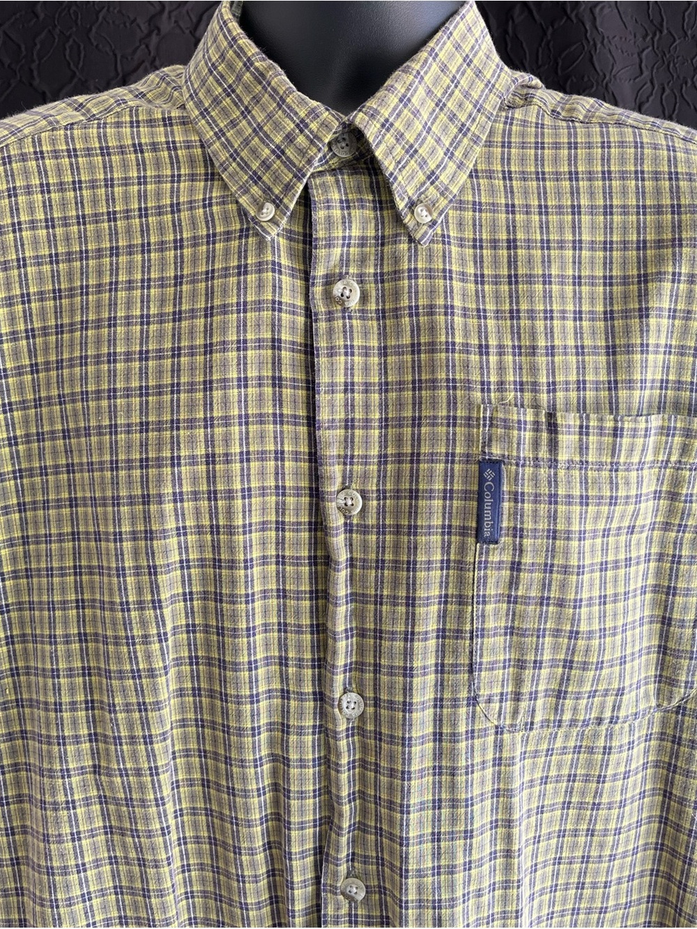 Columbia Plaid Button Up Shirt Men’s Medium Brown Yellow Outdoor Casual